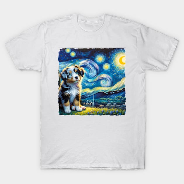 Starry Miniature American Shepherd Portrait - Dog Portrait T-Shirt by starry_night